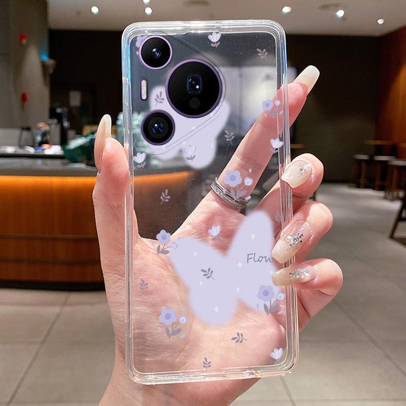 Phone Case For Huawei Pura 70 Pro Plus 70Pro+ 5G Simplicity Luxury Butterfly Flowers Transparent Casing Soft Silicone Back Cover