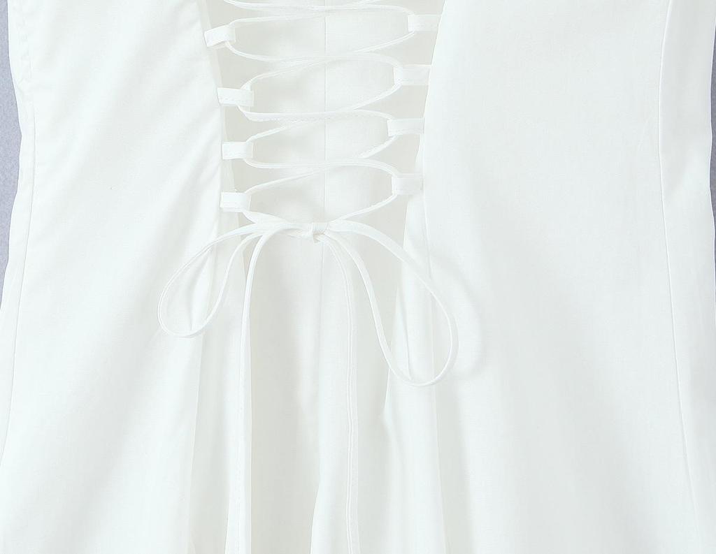 2025 Autumn/Winter Women's Retro Square Neck Dress with Hollow Back and Tie-up Detail