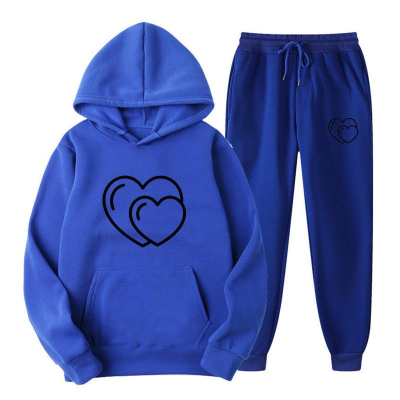 Men's Women's Plus Velvet Hoodie Set Sports Leisure Fashionable Printed