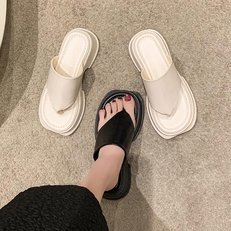 Estate Nuova Moda Eleganti Casual Sandali con Suola Platform Tinta Unita Punta Rotonda Leggeri Tacco Basso Ciabatte a Punta Aperta NO:L5