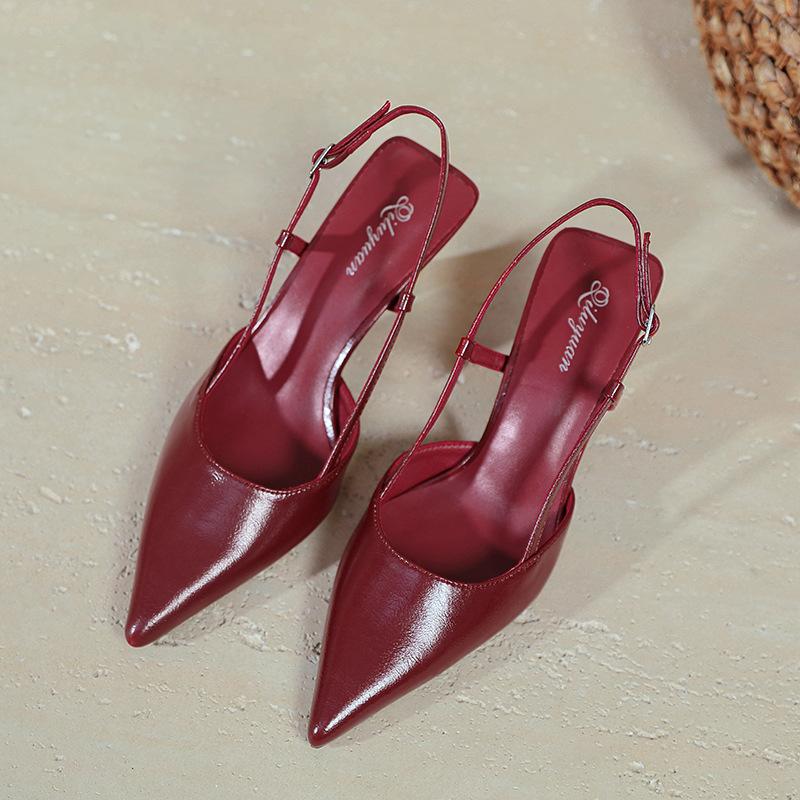 Sexy Burgundy Pointed Sandals Women's 2025 Summer New French Bag Head Single Shoes Temperament Stiletto High Heels