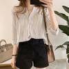 1116 summer new Korean version fashion large size round neck striped shirt women's seven-quarter sleeve top loose casual shirt