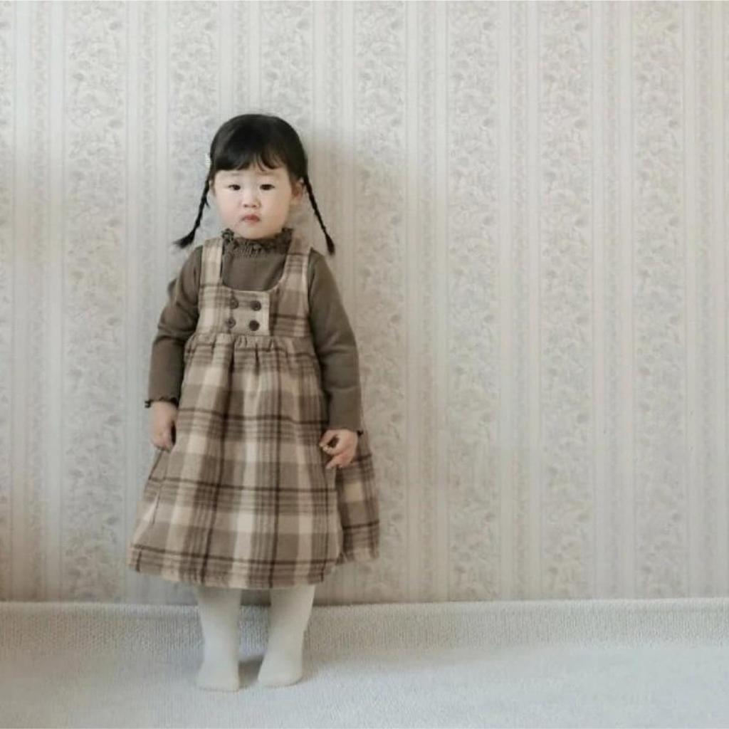 Girls' Plaid Wool Lined Vest Dress - Autumn/Winter Academy Style Strap Dress