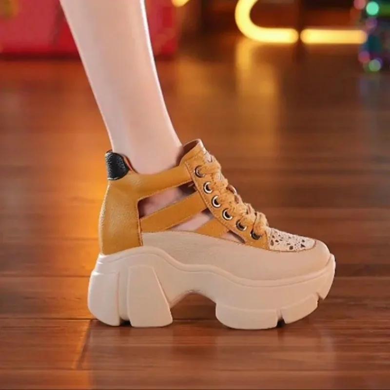 Fashion Hollow Summer Sandals Wedge Heels Leather Sneakers Women High Platform Beach Gothic Punk Casual Breathable Walking Slippers