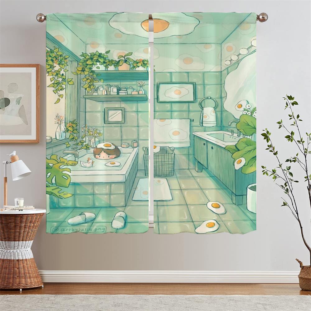 CUTE Bedroom Curtains 2 Pieces Blackout Curtains for Window Beaded Curtain Tiebacks Partition Tulle In Kitchen Blind Blinds Room