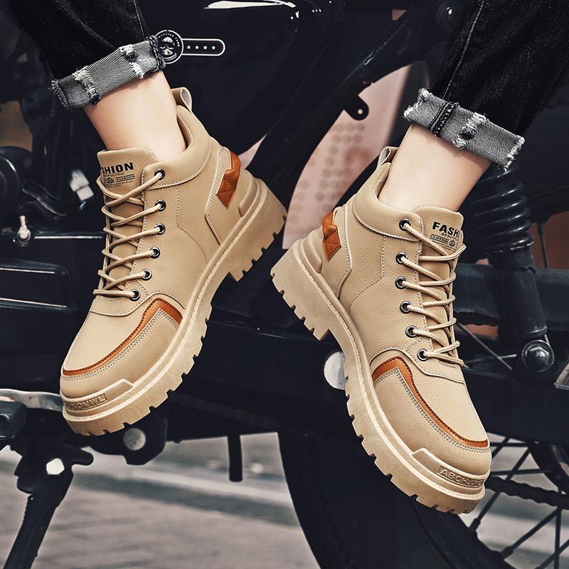 Nové trendy pánské podzimní zimní vycházkové pracovní boty Hithtop kožené skateboardové boty pro studenty ležérní martensky