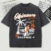 Okinawa with Beach Pattern Retro TShirt Unisex Summer Soft Clothing Trendy Crewneck Snow Wash Tops Oversize Cotton Streetwear