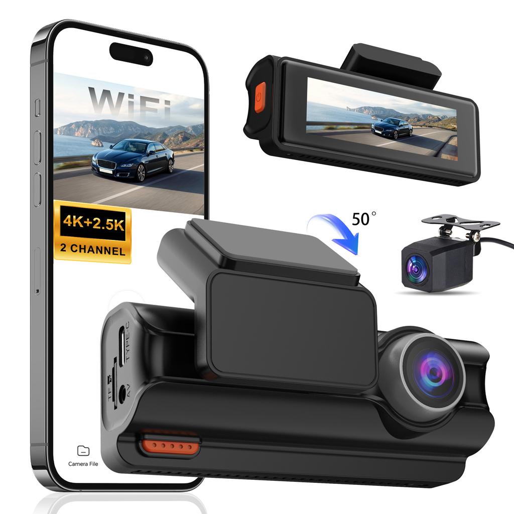 4K New Dash Cam, Dual Lens, WiFi, Car DVR, Front and Rear Recording, 4K+2.5K, Parking Monitor, G-Sensor, Loop Recording