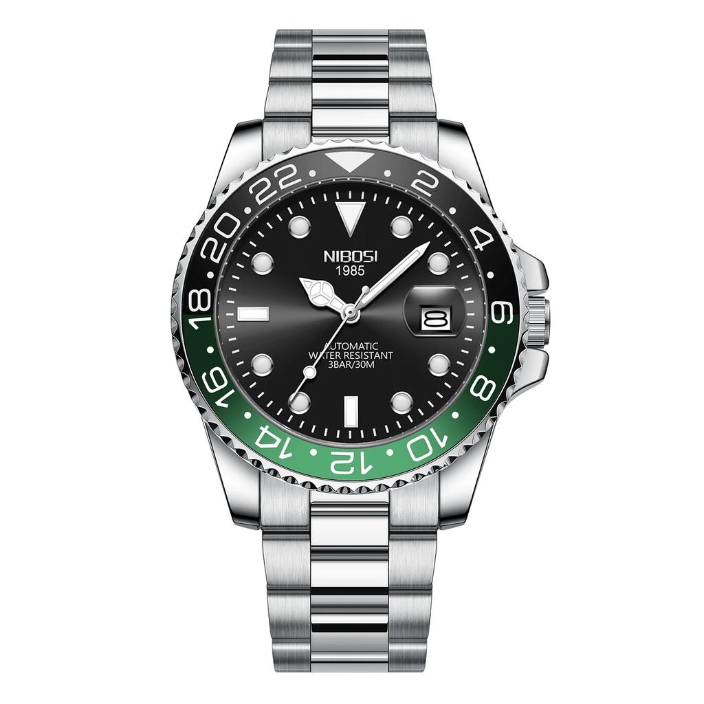 NIBOSI Luxury Mens Watches Stainless Steel Date Military Fashion Luminous Waterproof Quartz Wristwatches