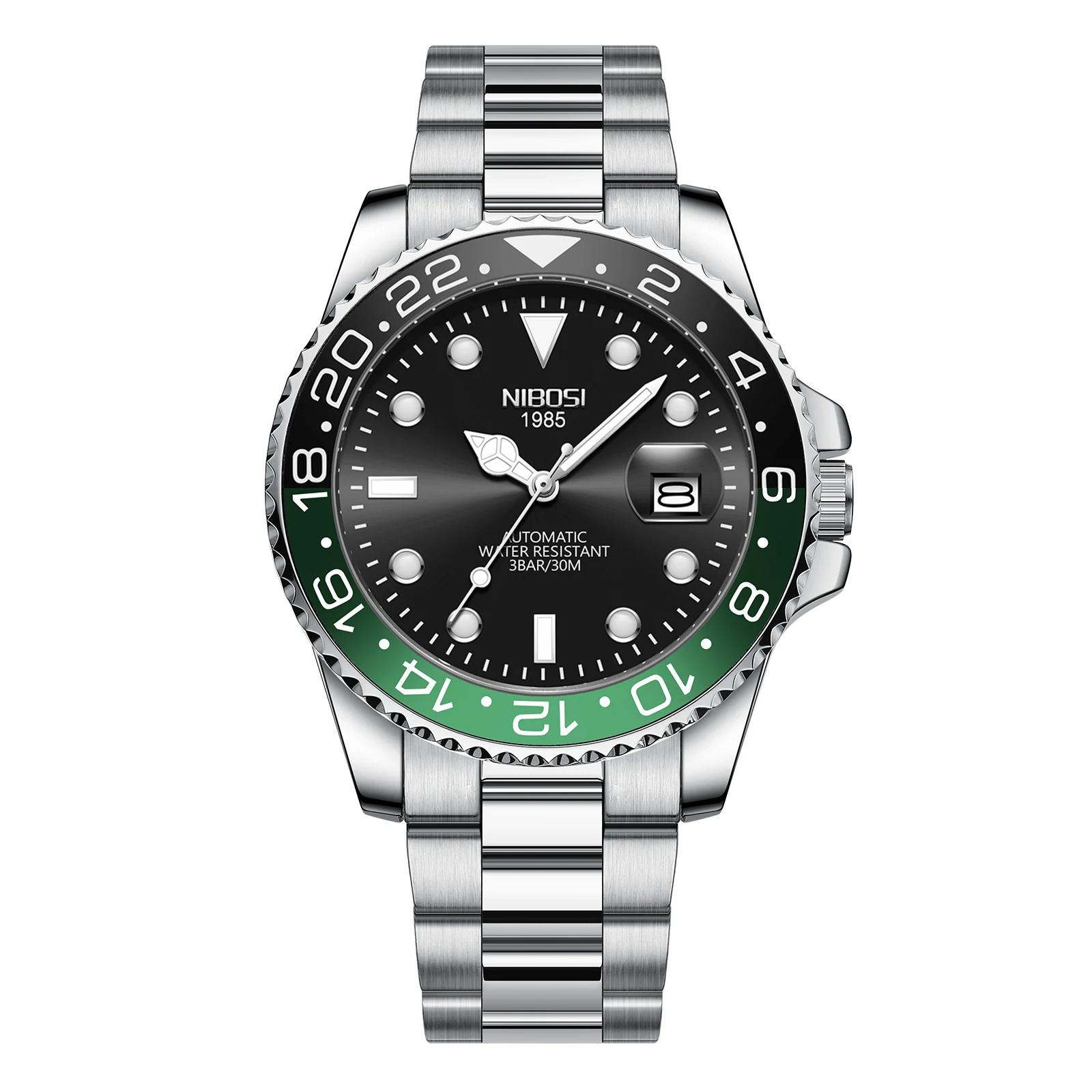 

NIBOSI Розкішні Чоловічі Годинники з Нержавіючої Сталі з Датою, Мілітарі, Модні, Люмінесцентні, Водонепроникні, Кварцові Наручні Годинники зелений/чорний