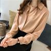 Damen Bluse aus staubigem Blauem Chiffon Langarm Hemdkragen Elegant Lässig Büro Oberteil Für den Täglichen Gebrauch