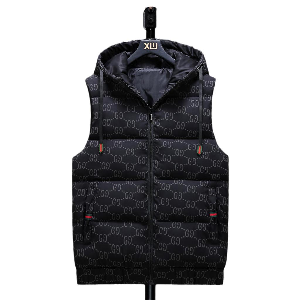 Korean Style Reflective Letter Cotton Vest: Warm, Hooded, Slim Fit Sleeveless Jacket for Men