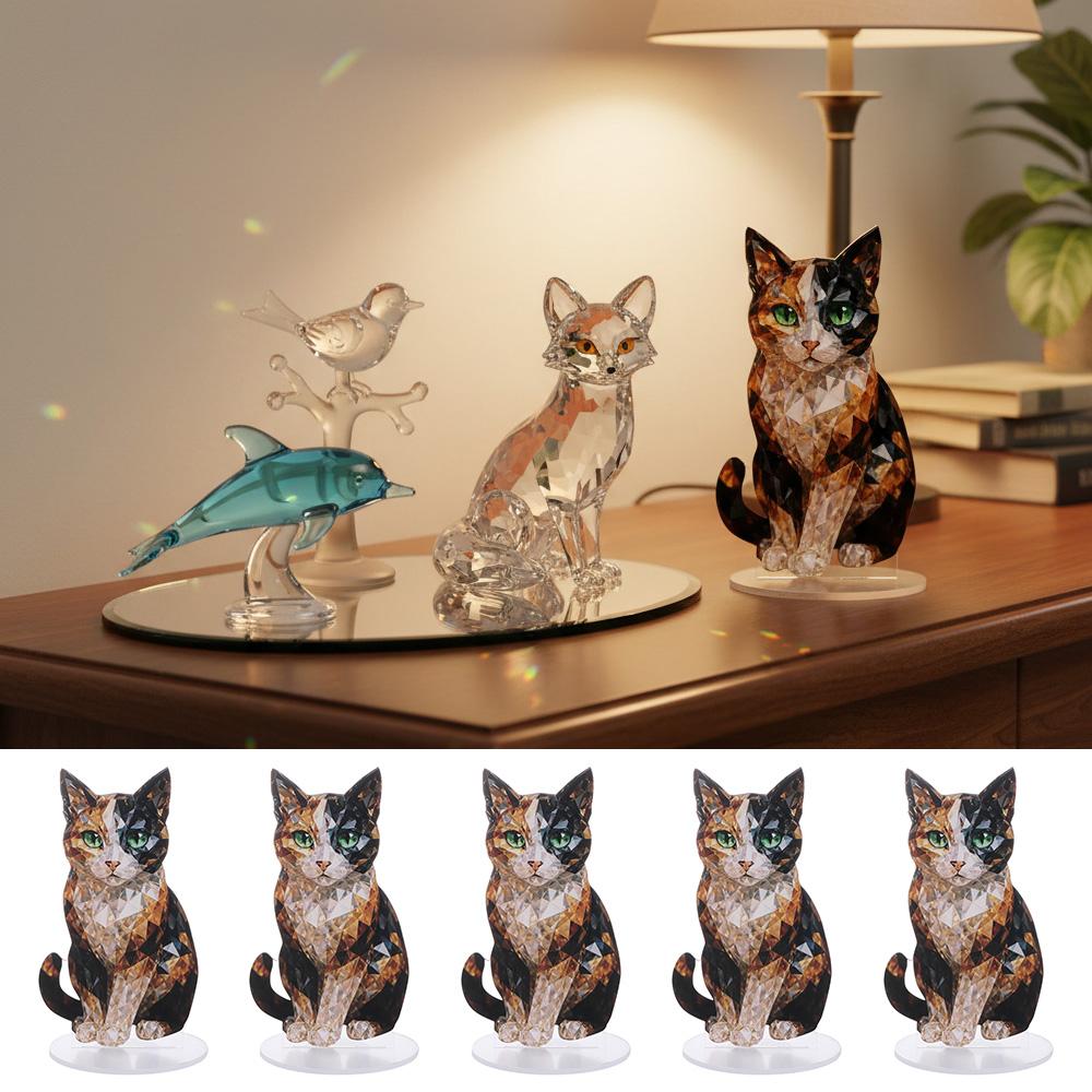 Collezione di Figure Animali Carine Fatte a Mano Cane Gatto Sculture Decorative Durevoli in Vetro Opere d'Arte Acriliche per Arredamento Casa Ufficio