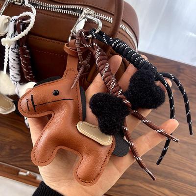 Fashion Leather Pony Keychain Braided Rope Bag Charm Backpack Pendant Key Ring Handmade Jewelry Accessories