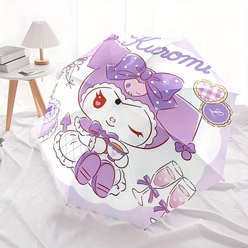 Kuromi,Sanrio Automatic Folding Umbrella Simple 8 Rib Design, Bright Cartoon Pattern, Durable Iron Frame, Suitable For Travel, Outdoor, Beac