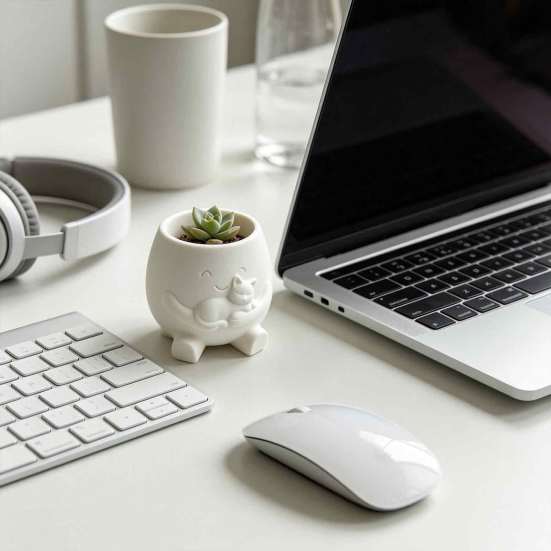 Cute Kitten Relief Decor 3D Printed Face Planter Pot with Cat Design, Decorative Succulents Pot, Creative Resin Flowerpot for Indoor Desktop