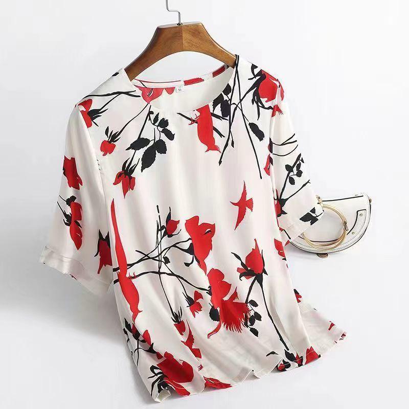 

Женские топы с короткими рукавами из ледяного шелка. Сотни футболок. Модная свободная повседневная рубашка с короткими рукавами. 4XL