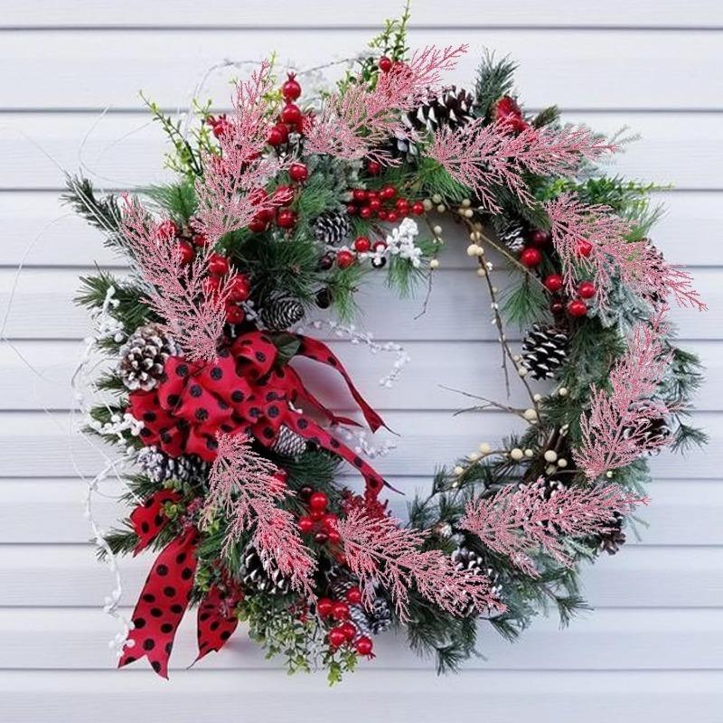 5Pcs Christmas Artificial Sparkling Pine leaves Branches Decoration Xmas Tree Pendant Ornament New Year DIY Home Room Decor