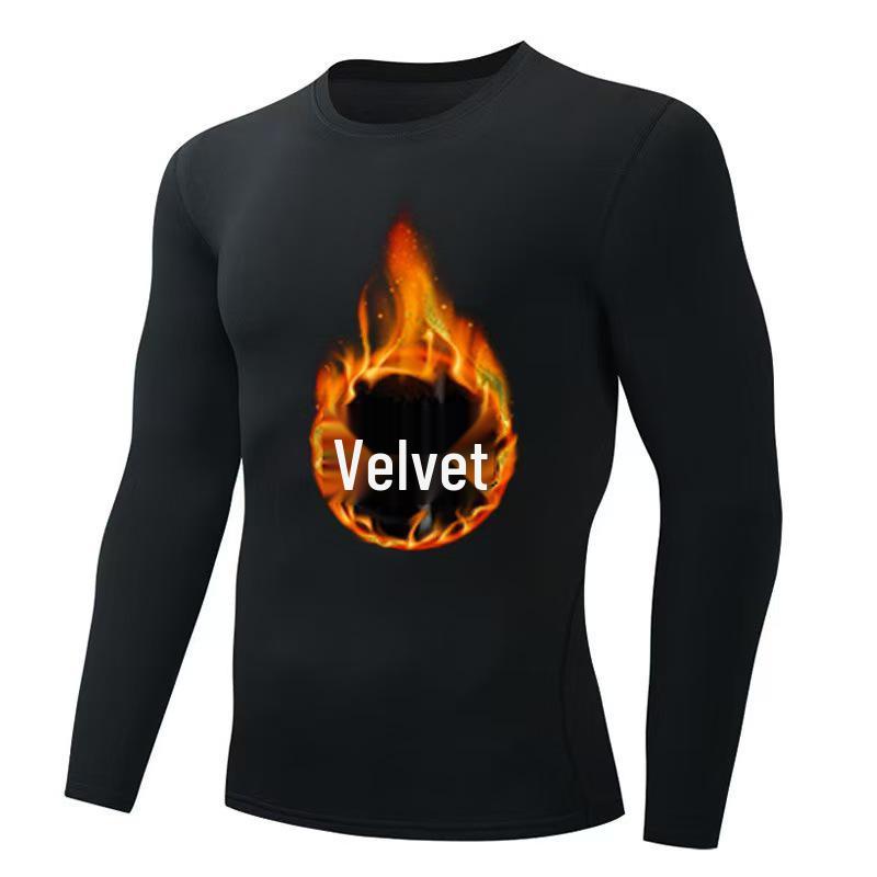 

Men s Winter Velvet Fitness Suit: Long Sleeve, Tight-Fit, Quick-Dry, Breathable, High Elasticity Adult Running Base Layer. L (130-150 lbs) чорний
