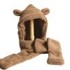 Winter bear ear-protecting hat and scarf combo for women, autumn and winter versatile cute hooded plush warm Korean style trendy