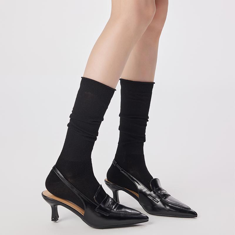 New Ultra Fine High-end Wool Women's Cuff Socks Lightweight Warm Elegant Roll Top Perfect Spring Gift for Ladies Mid-Calf Length