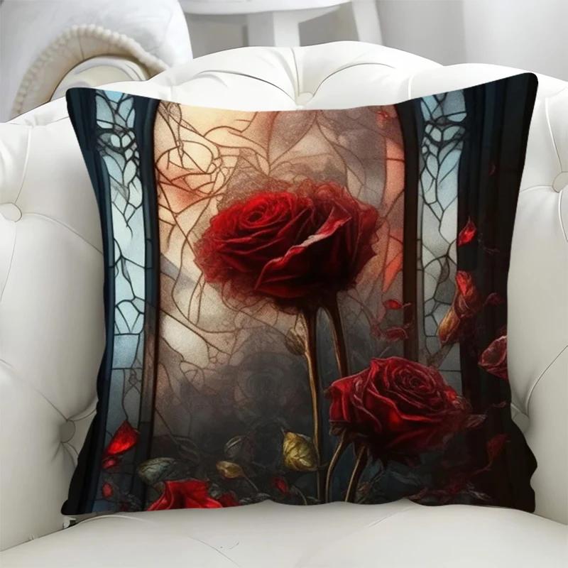 Sofa Cushion Cover 40*40 Rose Decorative Pillowcases 40x40 Covers for Bed Pillows Duplex Printing Pillowcase 45*45 Lounge Chairs