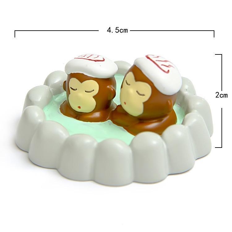 Japanese Style Resin Figure With Adorable Monkey Bath Scene For Collectors