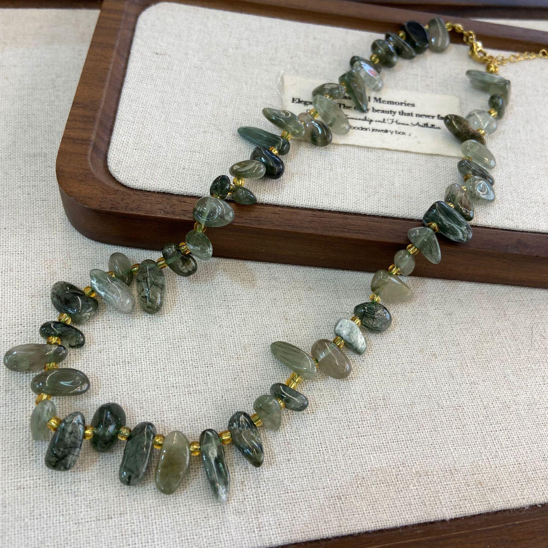 

Summer Natural Green Hair Crystal Beaded Necklace Long Teeth With Shape National Style Light Luxury Advanced