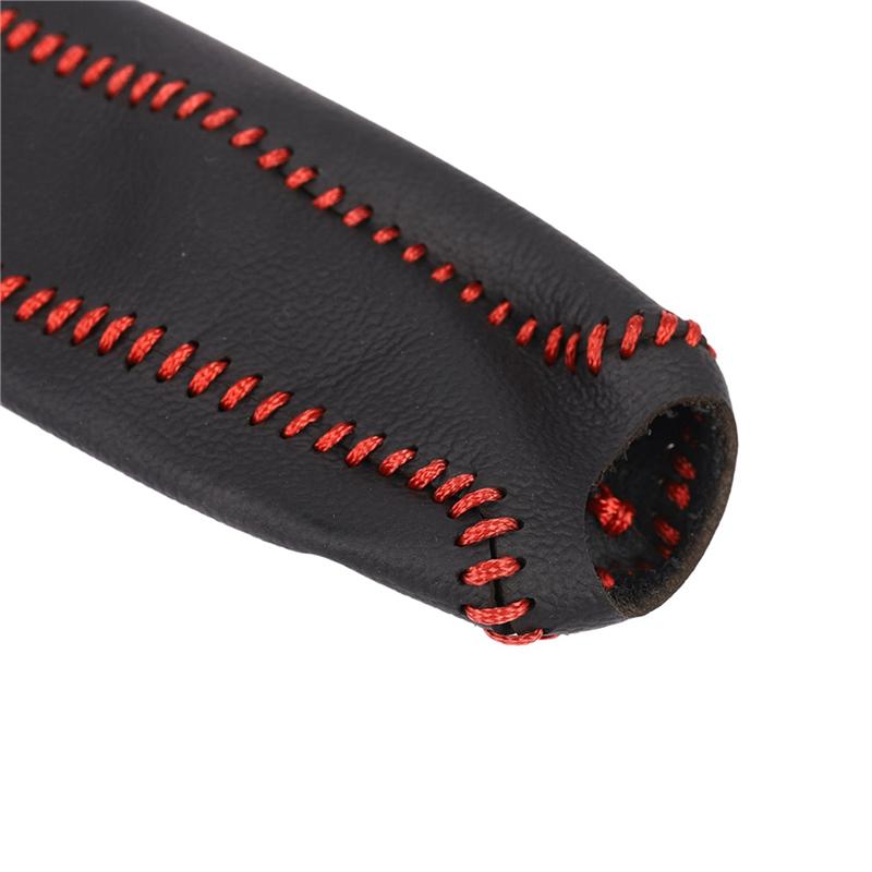 

6X Leather Hand Brake Cover Protective Sleeve For Honda / Accord / Civic 8, Black + Red Line Black red line
