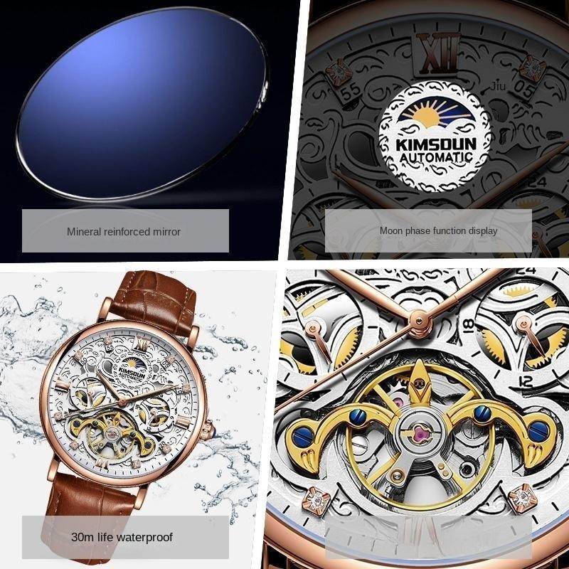 KIMSDUN Відомий чоловічий водонепроникний діловий годинник Tourbillon Carved Hollow, повністю автоматичний механічний годинник