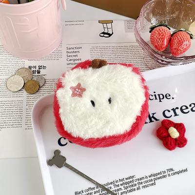 Small Storage Bag Cartoon Fruit Shape Soft Fuzzy Plush Embroidery Portable Lightweight Changes Coin Earphone Keys Storage Pouch