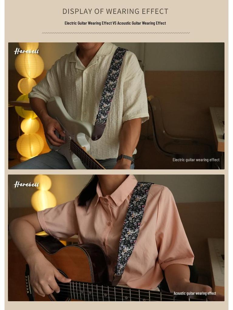 Day & Night Floral Cotton Guitar Strap Set: Anti-Slip, Widened Design, Dark Night Pattern 022, Sunlight Pattern 021