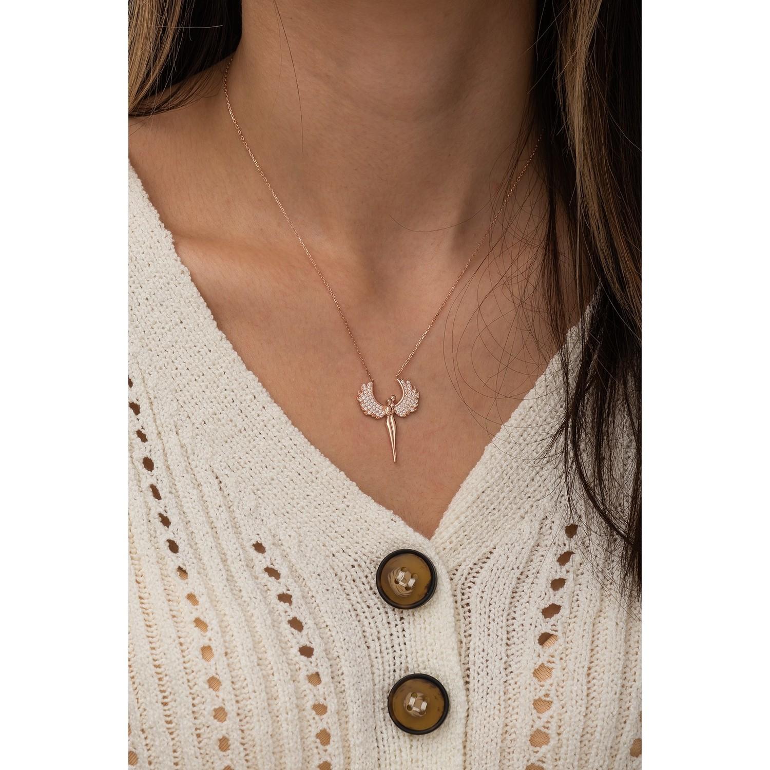 

Женское колье из стерлингового серебра 925 пробы с розовым крылом Валентина