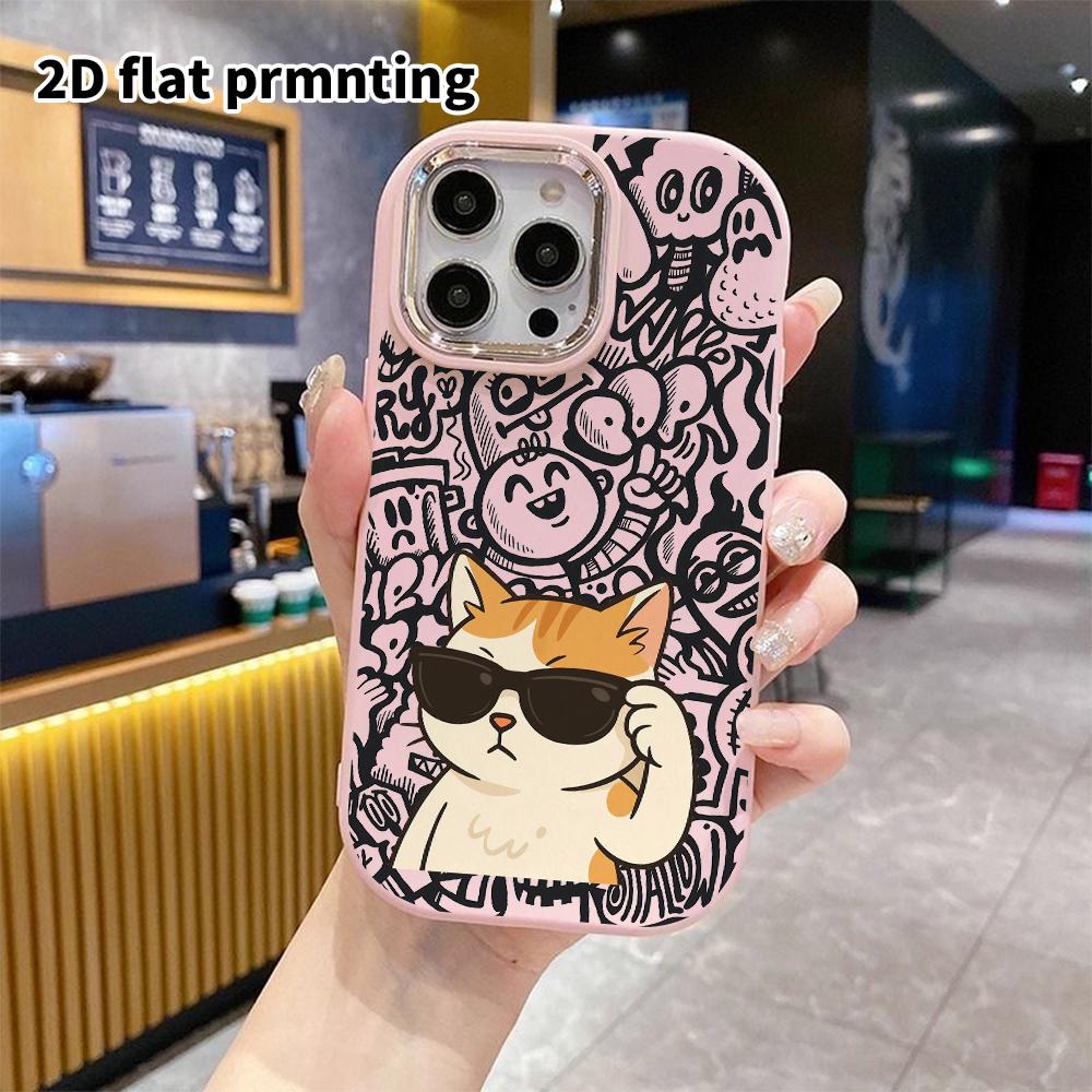 Obal na telefon: 2D plochý design vhodný pro iPhone 18 17 16 15 14 13 Pro, styl pro pár, oranžová kočka nosící sluneční brýle, vánoční a halloweenský dárek