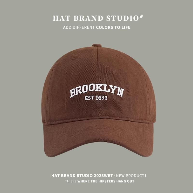 Loose embroidered baseball cap deepened widened face small sunscreen hat women and men BROOKLYN soft top cap