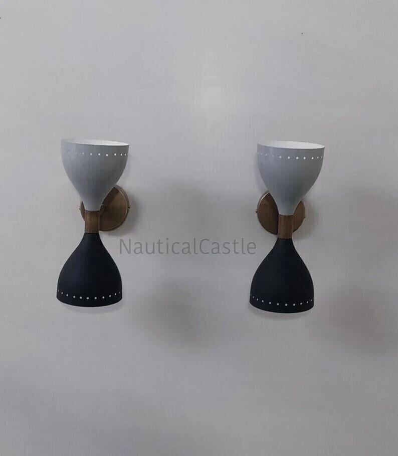 Brass Diabolo Wall Sconce Pair: Mid-Century Modern Italian Lighting