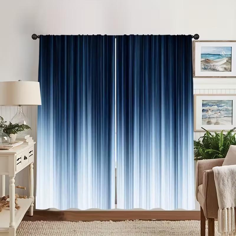 2pcs Modern Blue Gradient Pattern Curtains, Designed for Light Blocking, Premium Material, Suitable for Living Room, Bedroom, Da
