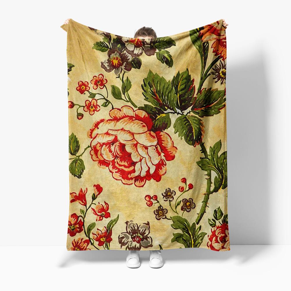 

Floral Pattern Blanket Throw Soft Fleece Bed Blanket Decorative Sofa Cover for Living Room Bedroom 75x100cm