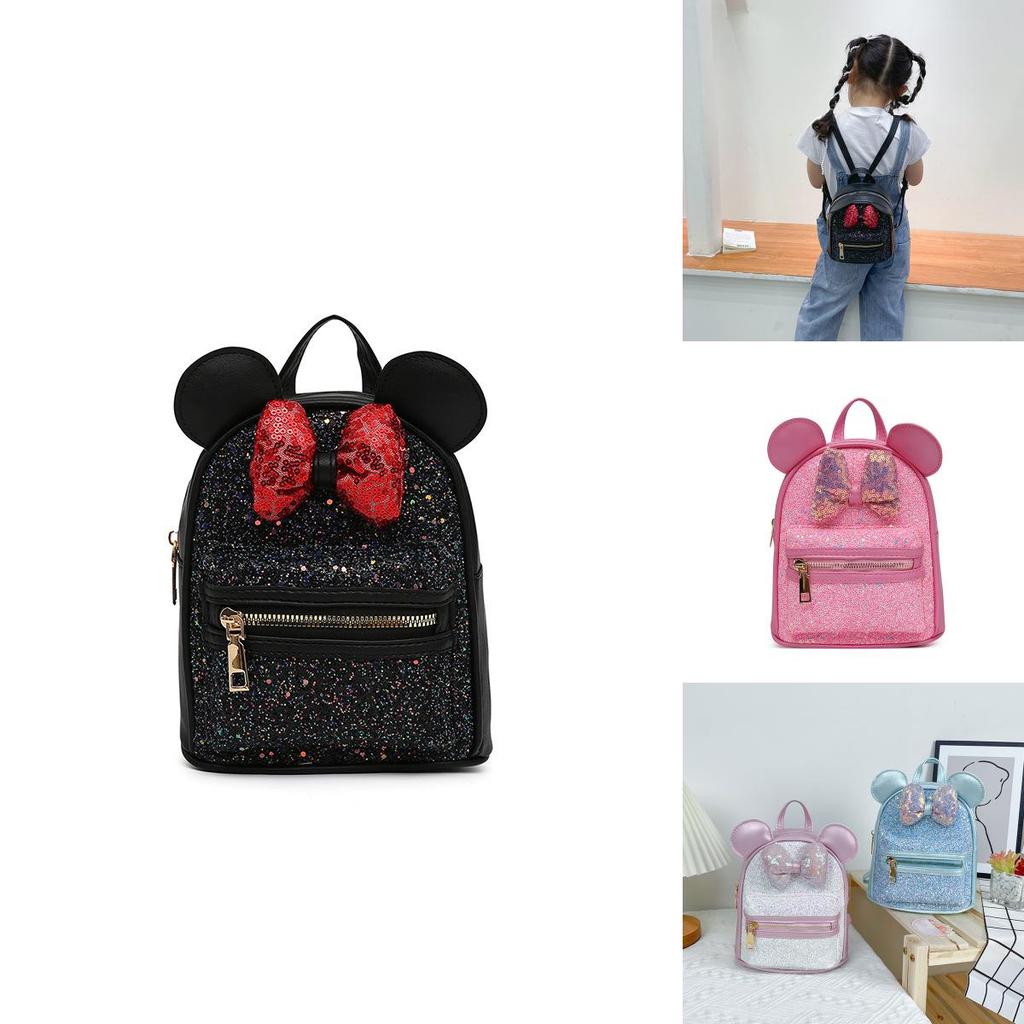 Zaino con Paillettes a Fiocco per Ragazza, Materiale PU Impermeabile per Uso Quotidiano