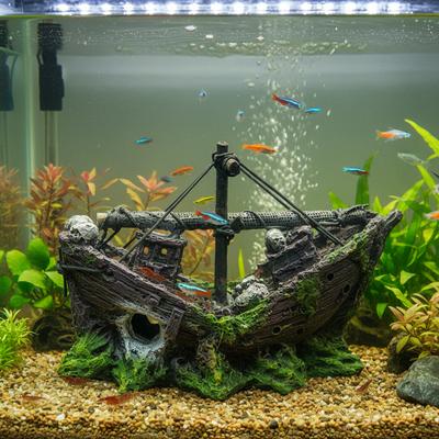 Ornement en résine de bateau pirate pour décoration d'aquarium, cachette pour poissons, petite grotte, accessoires de paysage pour terrarium
