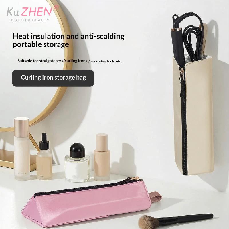 2-In-1 Heat-Resistant Pad And Storage Bag For Hair Curling Irons For Styling Equipped With Zipper Suspension Suitable For Desk