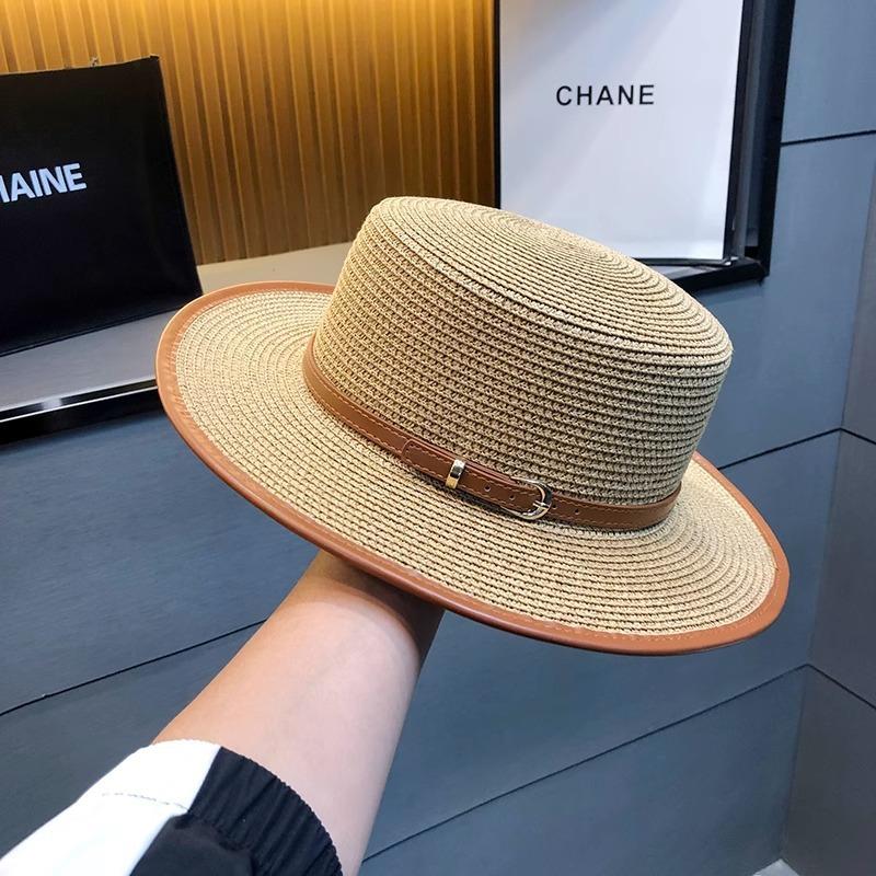 New French Flat Top Straw Hat Design Temperament Sunscreen Hat Summer Beach Hat for Summer Trips