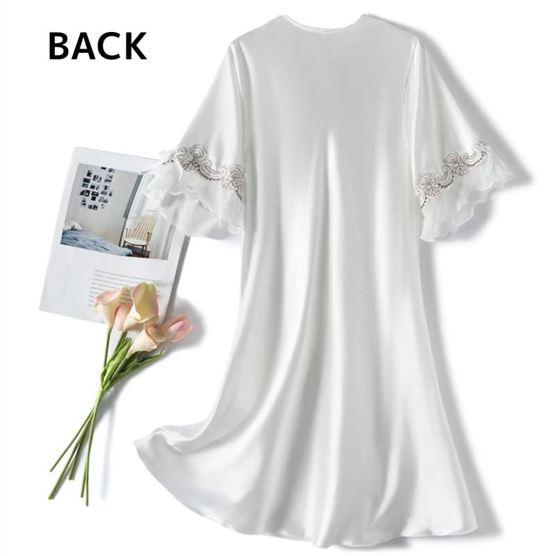 SARADEMUNT Plus Size Short Sleeve Satin Lounge Dress with Floral Perfect for or Solid Elegant and Product Women's Embroidery, Sleepwear, Nightgown,