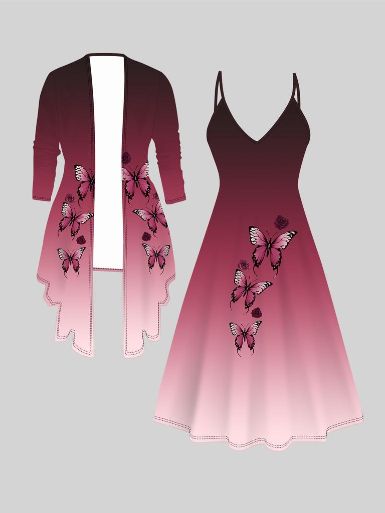 3D Retro Muster Bedrucktes Set Kleid Mantel für den Valentinstag, Exzentrisches Klassisches Totem Mode Print, geeignet für Verschiedene Szenen Mode Stile