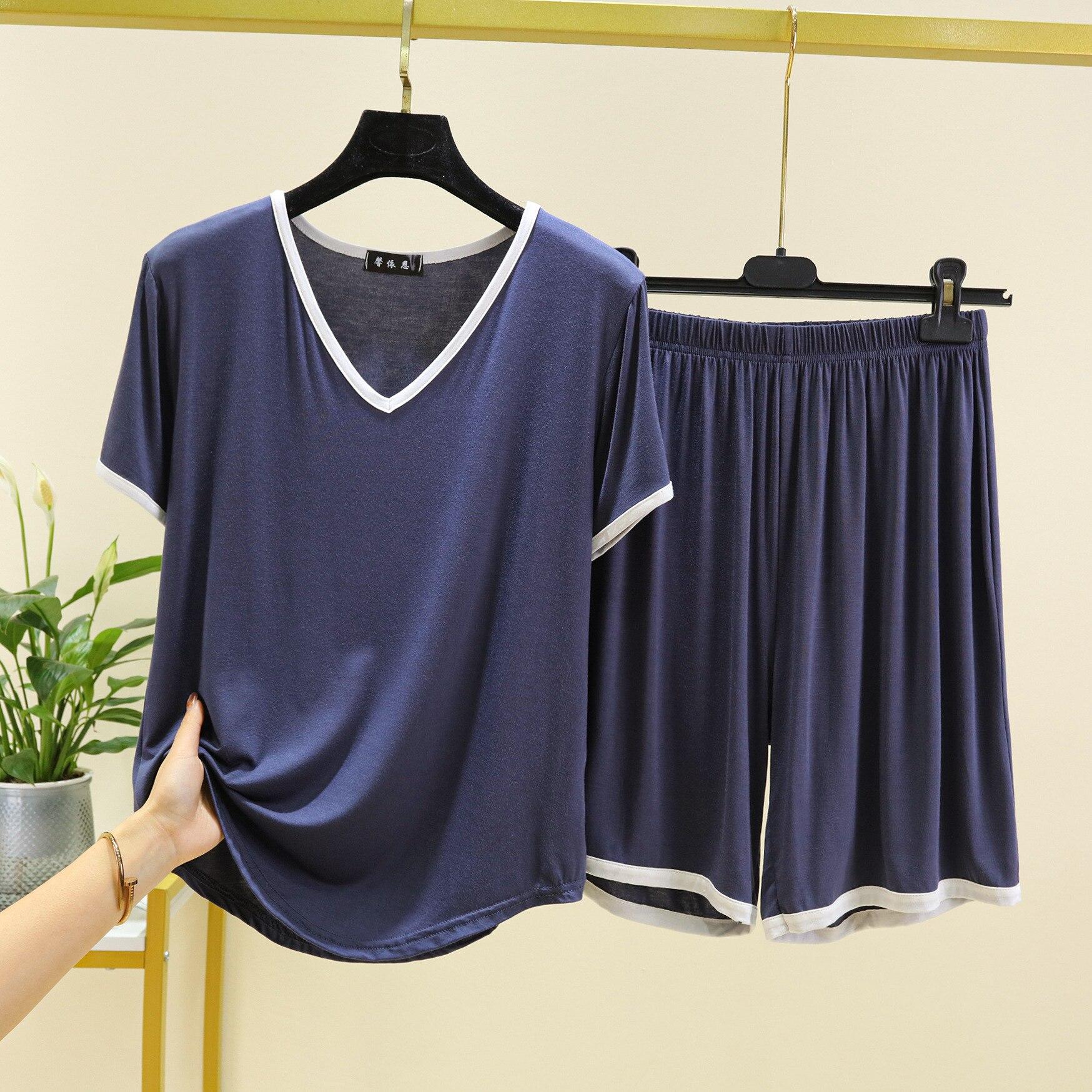

2025 летняя новая женская пижамная одежда модал V-образный вырез шорты с короткими рукавами двухкомпонентный тонкий свободный большой размер домашняя повседневная одежда для сна XXL