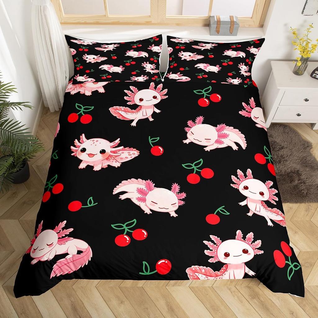 Cartoon Axolotl Duvet Cover Queen Twin Size Salamander Bedding Set for Kids Boys Girls Kawaii Sealife Creature Comforter Cover