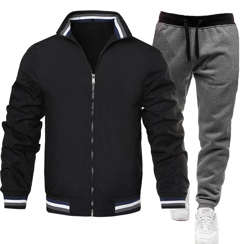 Mens Casual Tracksuit Long Sleeve Zip Jacket Pants Set Sportswear