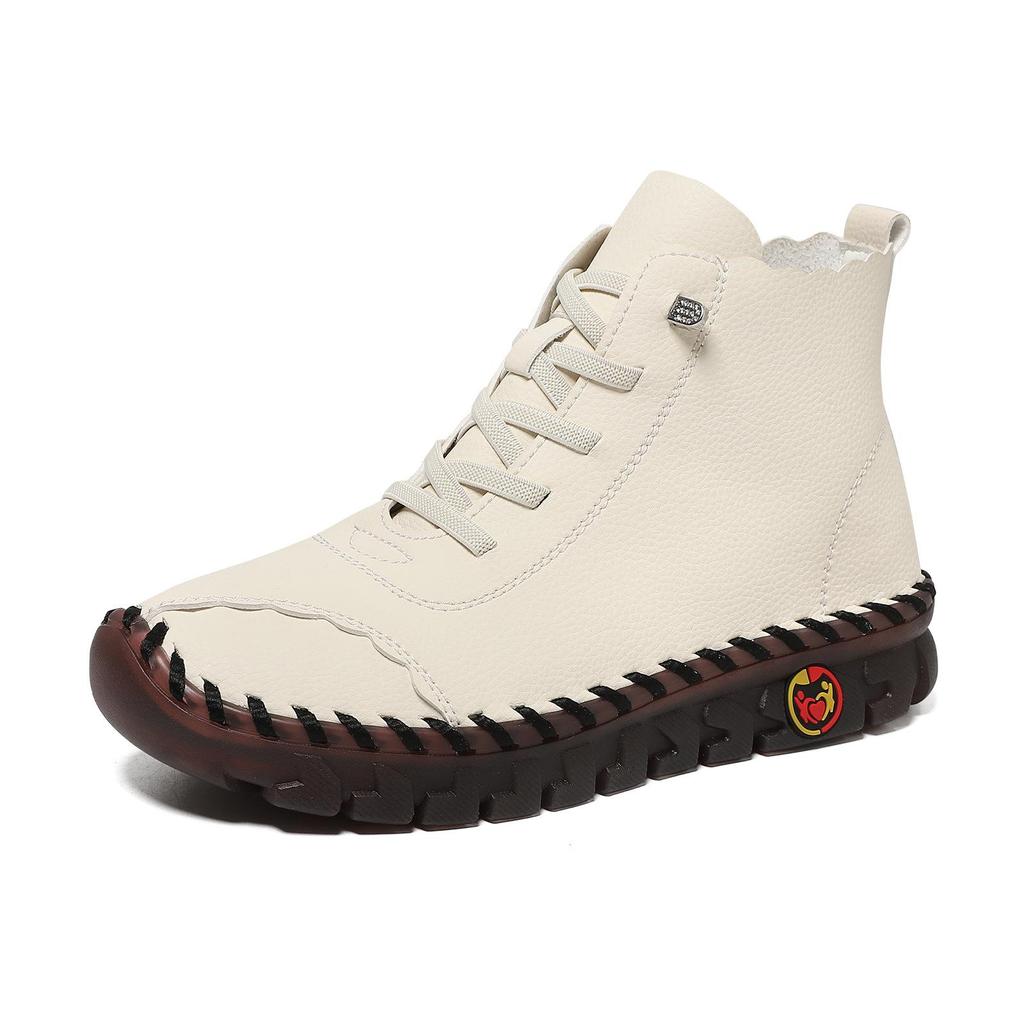 Women Shoes Autumn Red Leather Loafers for Women Lace Up Sneakers Casual Platform Women's Ankle Boots Winter High Top Sneakers