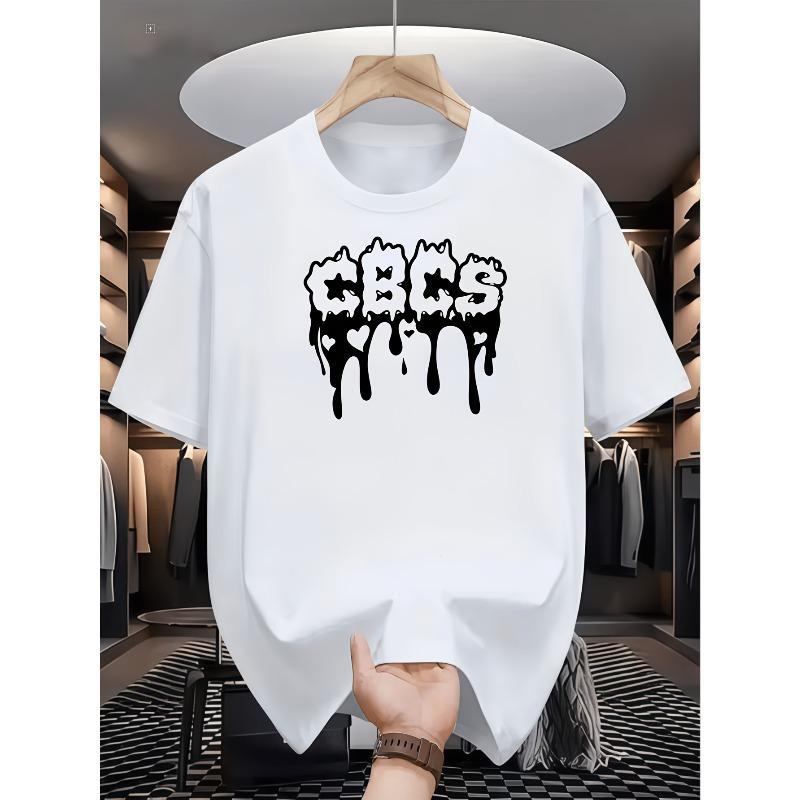 Men'S Short-Sleeve T-Shirt Featuring American Street-Style Melting Letters, Perfect for Dark High Street Fashion. A Great Gift for Boyfriends