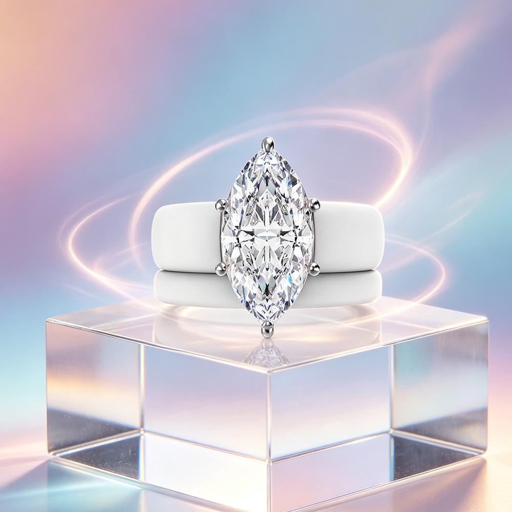 CZ Diamond Engagement Ring with White Silicone Wedding Ring, Low Allergy, Stackable Elastic Rubber Ring, Suitable for Women